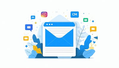 Illustration of an email newsletter with CRM icons